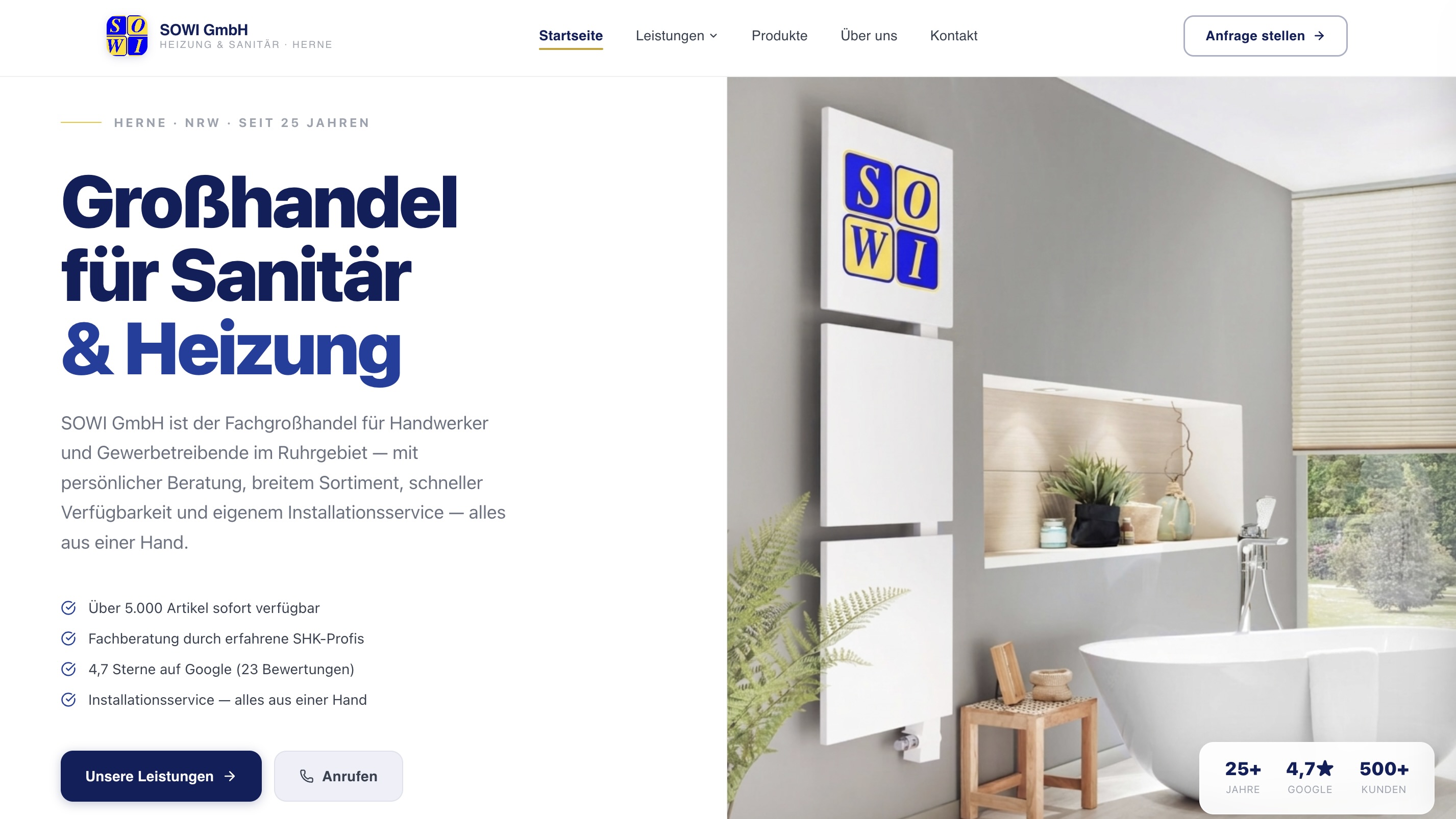 SOWI GmbH – Heizung & Sanitär Website Hero